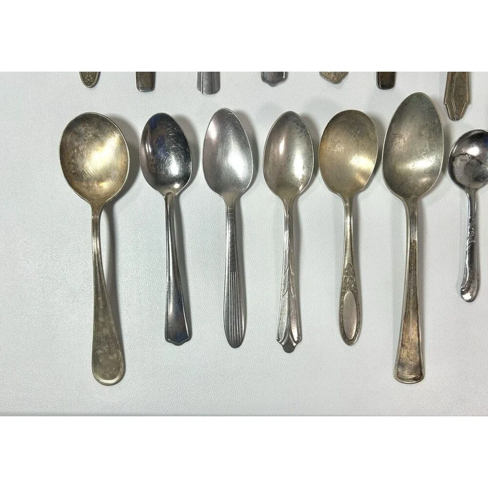 Lot Of 40 Antique Spoons Silverware Craft Lot Some Wear Rust